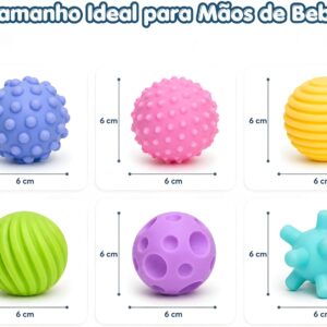 Kit Bolas Sensoriais para Bebê 6 Peças em Silicone Coordenação Motora | Brinquedo Montessori Educativo com Texturas, Mordedor Infantil - Imagem 7