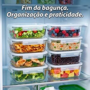 Kit 10 Potes de Vidro Herméticos 640ml com 4 Travas Ideal para Marmitas e Conservação de Alimentos, Vedação Total, Refratário para Forno e Freezer - Imagem 7