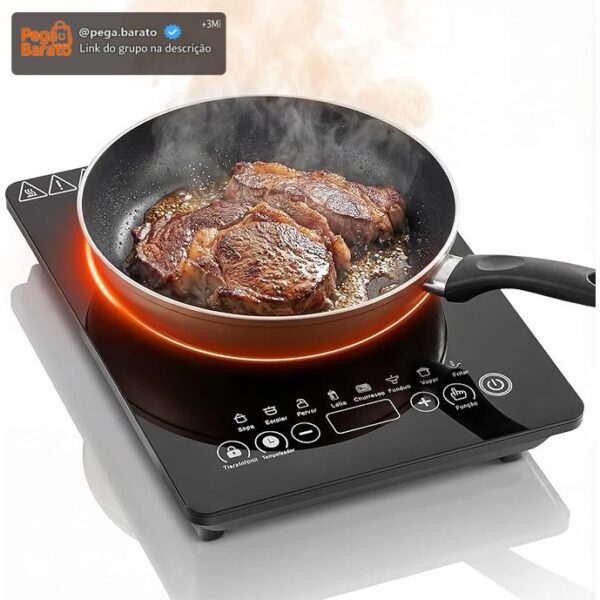 Cooktop de Indução Portátil, 220V, 2200W, 1 Boca, 9 Níveis de Potência, Temporizador 99 Minutos, Trava de Segurança, Preto