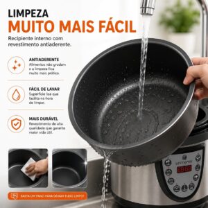 Panela de Pressão Elétrica Digital 4L 220V Inox Multifuncional com Timer Programável e Sistema de Segurança Inteligente - Imagem 6
