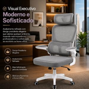Cadeira de Escritório Suporte Lombar Ergonômico Malha Respirável Mesh Apoio Cabeça Confortavél Art Cadeiras Presidente Premium (Cinza e Branco) - Imagem 9