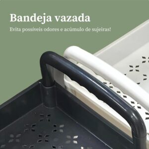 Carrinho Organizador Multiuso 3 Andares – Com Rodinhas 360°, Cestos, Fruteira, Estrutura Reforçada, Ganchos Laterais, Fácil de Montar, Ideal para Cozinha, Banheiro, Lavanderia, Escritório (PRETO) - Imagem 7