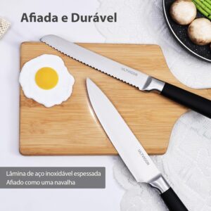 Conjunto de Facas 5 Peças, 4CR13 Aço Inoxidável Afiado e Durável, Cabo antiderrapante, Corte Preciso para Cozinhas Domésticas, Inclui Faca de Chef, Santoku, Preto - Imagem 6
