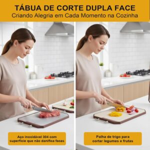 Tabua de Corte Inox Dupla Face em aço Inoxidável e PP, Tamanho Grande 45 * 30 * 2,3 cm, Tábua de Cozinha Antibacteriana, Adequada para Carne, Frutas e Legumes, Proteção Contra Respingos - Imagem 5