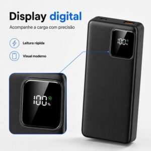 Carregador Portátil Power Bank 20000mAh Turbo 22.5W com Visor LED e Cabos Integrados - Carregamento Ultra Rápido PD, 2 Saída/Entrada USB Tipo-C e Lightning, Compatível com iPhone, Android, Notebook - Imagem 6