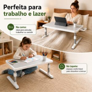 Mesa para Notebook, Ajuste de Altura e Ângulo, 60x40CM, Portátil e Dobrável Mesa para Cama, Sofá e Escritório - Imagem 3