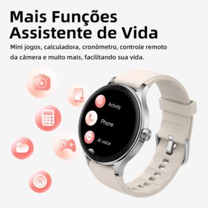 Bettdow SmartWatch, Relogio Smartwatch Feminino, 1.27" Ecrã tátil, à prova d'água IP68, 100+ Modos Esportivos, chamada Bluetooth, Compatível com Android iOS, voz por IA (Bege) - Imagem 6