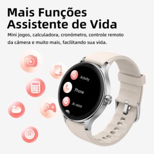 Bettdow SmartWatch, Relogio Smartwatch Feminino, 1.27" Ecrã tátil, à prova d'água IP68, 100+ Modos Esportivos, chamada Bluetooth, Compatível com Android iOS, voz por IA (Bege) - Imagem 6