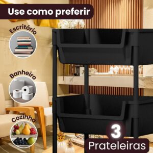 Carrinho Organizador Multiuso 3 Prateleiras com Rodinhas para Cozinha Banheiro Salão Manicure Cabeleireiro (Preto) - Imagem 4