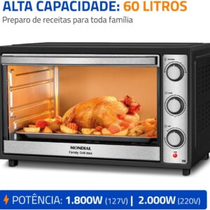 MONDIAL Forno Elétrico 60L Family Grill Inox, Preto/Inox, 2000W, 220V - FRN-60-BI - Imagem 5