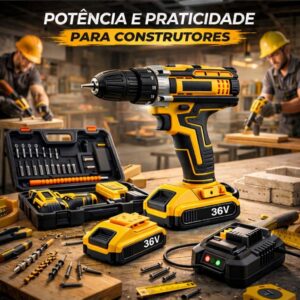 Furadeira e Parafusadeira de Impacto Sem Fio com LED 2 Baterias Recarregáveis Bi-volt e Acessórios Maleta Completa para Uso Profissional e Doméstico Linha Premium - Imagem 6