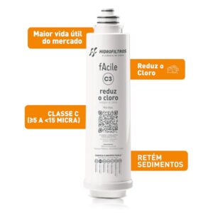 Hidrofiltros - Purificador de Água Facile com Refil C3 Elimina Cloro, Odores e Sabores Cor Branco Hidrofiltros - Imagem 4