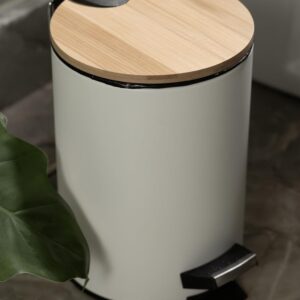 LYOR - Lixeira Redonda De Metal Com Pedal e Tampa Em Bambu Branca 3L - Imagem 6