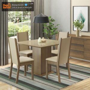 Conjunto Sala de Jantar Madesa Moscou Plus Mesa Tampo de Vidro com 4 Cadeiras - Rustic/Crema/Pérola - Imagem 1