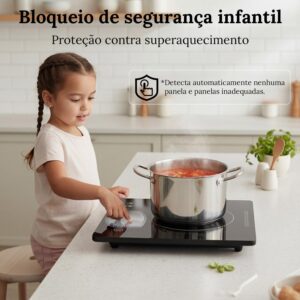Cooktop de Indução Portátil, 220V, 2200W, 1 Boca, 9 Níveis de Potência, Temporizador 99 Minutos, Trava de Segurança, Preto - Imagem 5