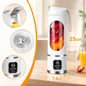 Liquidificador Portátil 500ml, Mixer Pessoal USB Recarregável com 3 Velocidades, 12 Lâminas de Aço Inoxidável para Sucos e Smoothies, Display Digital e Tampa à Prova de Vazamentos, Cor Branca - Imagem 2