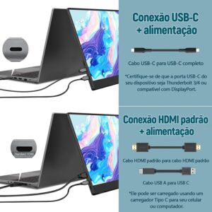 Monitor portátil de 15,6 polegadas, conectividade USB-C e HDMI, resolução Full HD 1080p, falantes integrados compatível com diversos dispositivos–Preto - Imagem 6