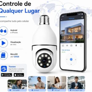 Câmera de Segurança IP WiFi Full HD 1080p, Visão Noturna Infravermelho, Detecção de Movimento, Áudio Bidirecional, Giratória, Prova D'água, Bivolt - Imagem 6