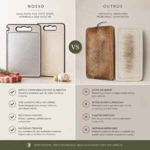 Tábua de Corte Inox Dupla Face com Afiador Integrado Antibacteriana Antiderrapante e Fácil de Limpar Ideal para Carnes, Frutas, Legumes e Churrasco - Imagem 5