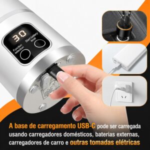 Liquidificador Portátil 500ml, Mixer Pessoal USB Recarregável com 3 Velocidades, 12 Lâminas de Aço Inoxidável para Sucos e Smoothies, Display Digital e Tampa à Prova de Vazamentos, Cor Branca - Imagem 7