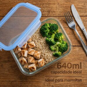 Kit 10 Potes de Vidro Herméticos 640ml com 4 Travas Ideal para Marmitas e Conservação de Alimentos, Vedação Total, Refratário para Forno e Freezer - Imagem 2