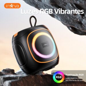 INAVA Caixa de Som Portátil com Suporte para Celular, 15h de Bateria, IPX6 à Prova d'Água, Luzes RGB, Som 360°, TWS/FM/USB/TF (Azul) - Imagem 5