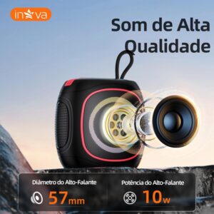 INAVA Caixa de Som Portátil com Suporte para Celular, 15h de Bateria, IPX6 à Prova d'Água, Luzes RGB, Som 360°, TWS/FM/USB/TF (Azul) - Imagem 2