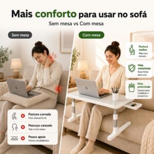 Mesa para Notebook, Ajuste de Altura e Ângulo, 60x40CM, Portátil e Dobrável Mesa para Cama, Sofá e Escritório - Imagem 2
