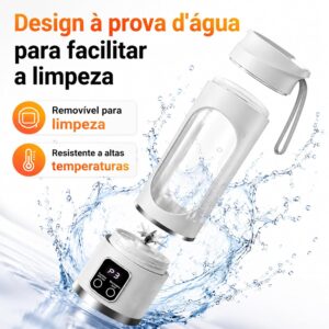 Liquidificador Portátil 500ml, Mixer Pessoal USB Recarregável com 3 Velocidades, 12 Lâminas de Aço Inoxidável para Sucos e Smoothies, Display Digital e Tampa à Prova de Vazamentos, Cor Branca - Imagem 4