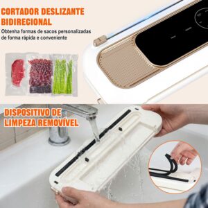 6 Em 1 Seladora Vacuo, Seladora A VáCuo Embalagens 90kpa, Seladora A VáCuo Para Alimentos PortáTil, 8 Vezes Mais Tempo, Tela Grande De Alta Definição, Com 10 Sacos Para VáCuo (Branco, 127, Volts) - Imagem 5