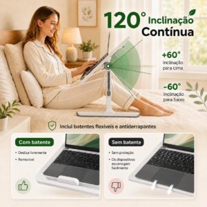 Mesa para Notebook, Ajuste de Altura e Ângulo, 60x40CM, Portátil e Dobrável Mesa para Cama, Sofá e Escritório - Imagem 4