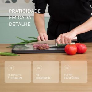 DOMEZ Jogo de Facas Cozinha 5 peças de Aço com Fio que Dura Mais, Design Ergonômico, Inclui Faca Chef, Pão, Descascar, Santoku, Churrasco Ergonômica Amolada Resistente à Ferrugem - Imagem 8
