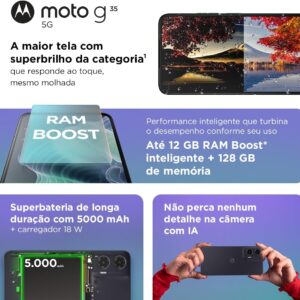 Smartphone Motorola Moto g35 5G - 128GB 12GB (4GB RAM+8GB Ram Boost) e Camera 50MP com AI NFC Tela 6.7" com Superbrilho - Verde - Imagem 3