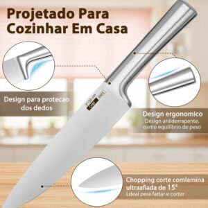 Conjunto de 7 Facas Profissionais em Aço Inoxidável 3CR13, Ultra Afiadas (V-Sharp 15°), Lâminas Inteiriças, Antiferrugem, Design Ergonômico – Inclui Chef, Pão e Churrasco – Garantia de 10 Anos - Imagem 4