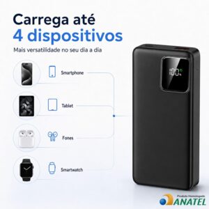 Carregador Portátil Power Bank 20000mAh Turbo 22.5W com Visor LED e Cabos Integrados - Carregamento Ultra Rápido PD, 2 Saída/Entrada USB Tipo-C e Lightning, Compatível com iPhone, Android, Notebook - Imagem 4