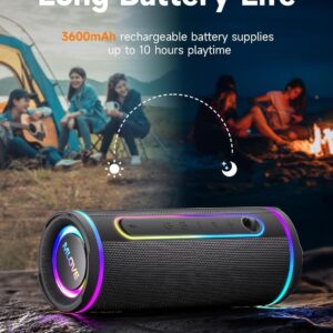 MLOVE E80 Caixas de Som Portáteis Bluetooth, à prova d'água, com luz LED RGB, Estéreo sem Fio, Bluetooth 5.4, 30W Reforço de Graves, Suporte Micro SD, AUX-in, Carregamento via Type-C, Preto - Imagem 7
