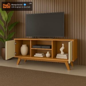 Rack Turim Para TV de até 50 Polegadas Com 2 Portas Pés Madeira Sala Nicho Divisórias (Cedro/OFF) - Imagem 1