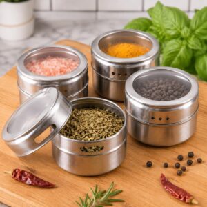 Porta Temperos Magnético Inox 6 Potes Base Triangular Dosador para Cozinha - Imagem 2