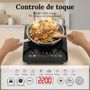 Cooktop de Indução Portátil, 220V, 2200W, 1 Boca, 9 Níveis de Potência, Temporizador 99 Minutos, Trava de Segurança, Preto - Imagem 3