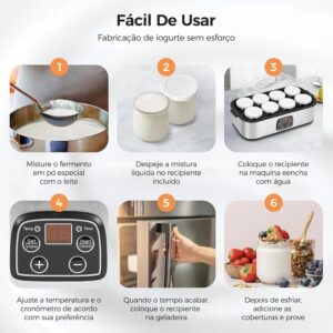 Logurteira Elétrica 220v Fabricante Logurte Elétrico com 8 Copos Dispensadores Capacidade Grande 1400 ml Máquina Fazer Logurte para Fazer Logurte Caseiro - Imagem 4
