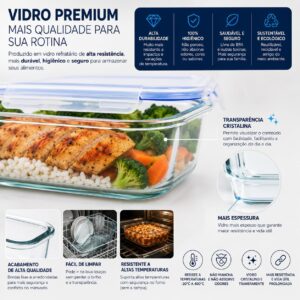 Kit 10 Potes de Vidro Herméticos 640ml com Tampa e 4 Travas | Marmitas Reutilizáveis | Vedação Total | Refratário para Forno, Micro-ondas, Freezer e Geladeira | Livre de BPA - Imagem 4