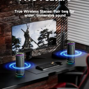 MLOVE E80 Caixas de Som Portáteis Bluetooth, à prova d'água, com luz LED RGB, Estéreo sem Fio, Bluetooth 5.4, 30W Reforço de Graves, Suporte Micro SD, AUX-in, Carregamento via Type-C, Preto - Imagem 5