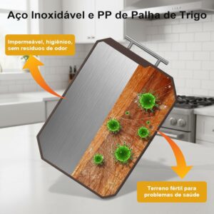 Tabua de Corte Inox Dupla Face em aço Inoxidável e PP, Tamanho Grande 45 * 30 * 2,3 cm, Tábua de Cozinha Antibacteriana, Adequada para Carne, Frutas e Legumes, Proteção Contra Respingos - Imagem 4
