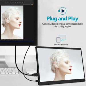 Monitor portátil de 15,6 polegadas, conectividade USB-C e HDMI, resolução Full HD 1080p, falantes integrados compatível com diversos dispositivos–Preto - Imagem 4