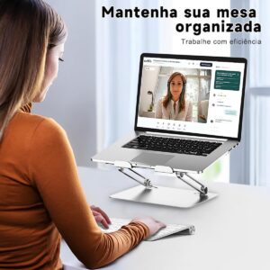 Suporte para Notebook em Aço Carbono - Apoio Ajustável e Ventilado para MacBook e Laptops até 17.3" (10KG) - Apoiador de Notebook Ergonômico, Ideal para Home Office e Estudos (Prata) - Imagem 4
