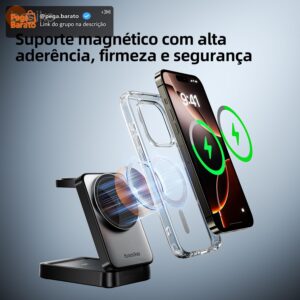 Basike Carregador Sem Fio 3 em 1 Magnético Dobrável Portátil Luz Noturna | Estação de Carregamento 2025, Compatível com MagSafe, iPhone 16/15/14/13/12, Apple Watch e AirPod (Preto) - Imagem 1