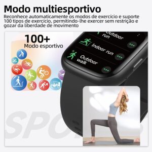 Bettdow SmartWatch, relogio smartwatch com Ecrã tátil e Alexa, à prova d'água IP68, relogio feminino e masculino, com 100+ modo esportivo e recebimento de notificações(preto) - Imagem 4