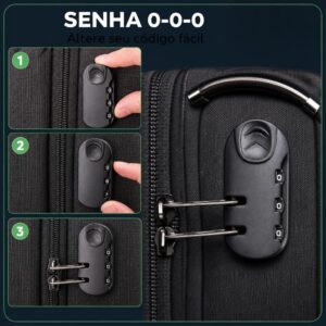 Mochila Masculina Reforçada Executiva Grande Mochila para Notebook Trabalho Viagem Escola com Cabo de Aço Impermeável Antifurto com Saídas USB/Fone de Ouvido Unissex - Imagem 9