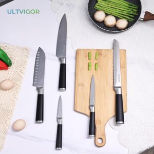 Conjunto de Facas 5 Peças, 4CR13 Aço Inoxidável Afiado e Durável, Cabo antiderrapante, Corte Preciso para Cozinhas Domésticas, Inclui Faca de Chef, Santoku, Preto - Imagem 2