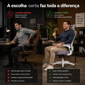 Cadeira de Escritório Suporte Lombar Ergonômico Malha Respirável Mesh Apoio Cabeça Confortavél Art Cadeiras Presidente Premium (Cinza e Branco) - Imagem 3
